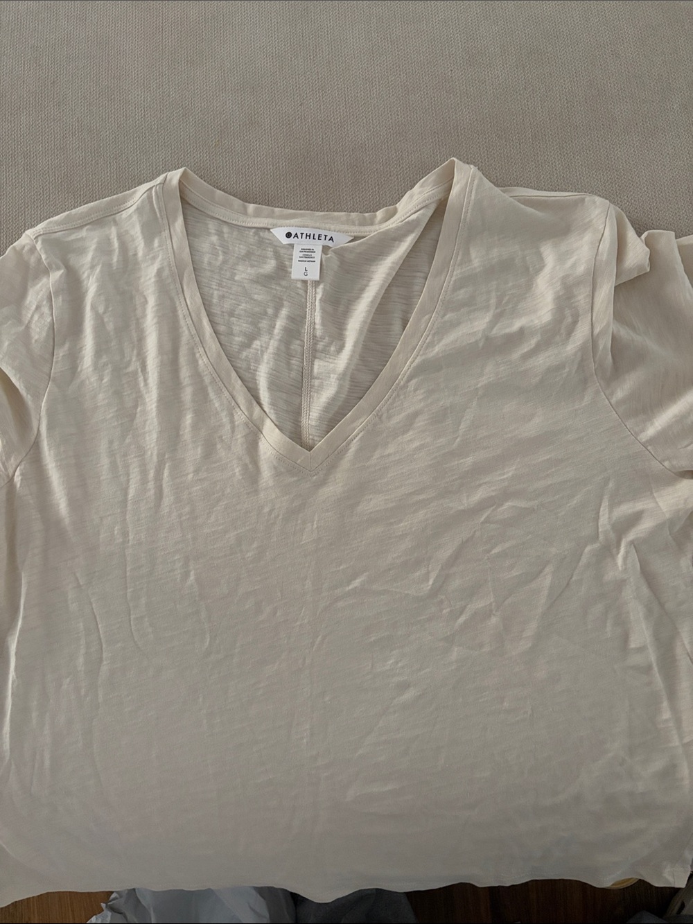 Athleta Women's Cream V-Neck Short Sleeve Tee